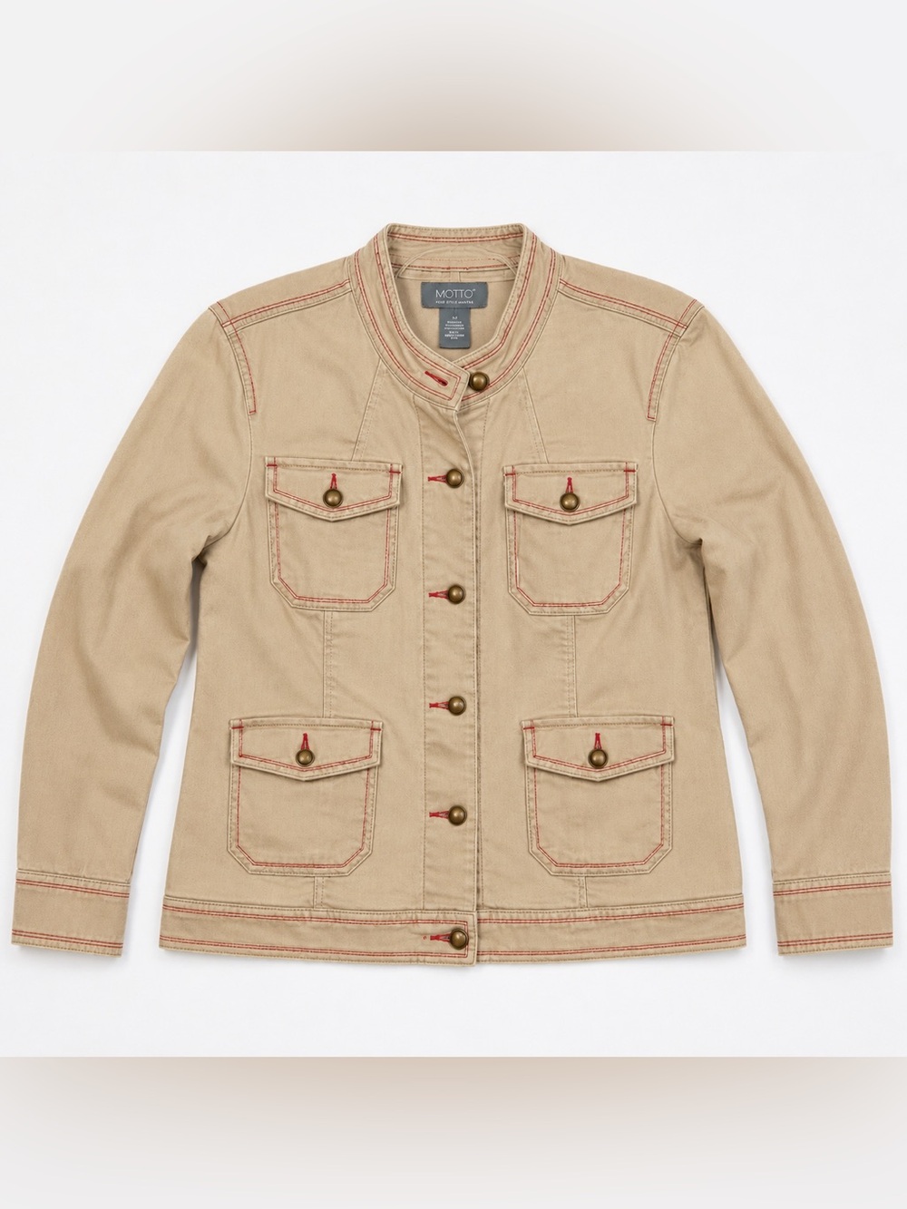 Motto Utility Jacket Beige Red Contrast Stitch Military Safari Medium